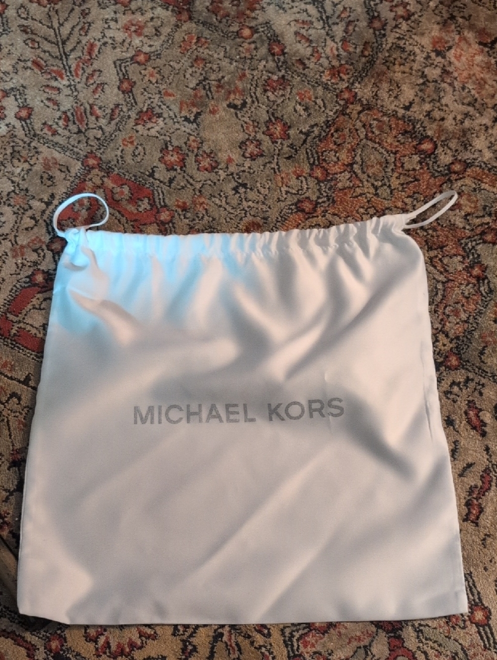 Michael Kors White Satin Drawstring Pouch with Silver Logo